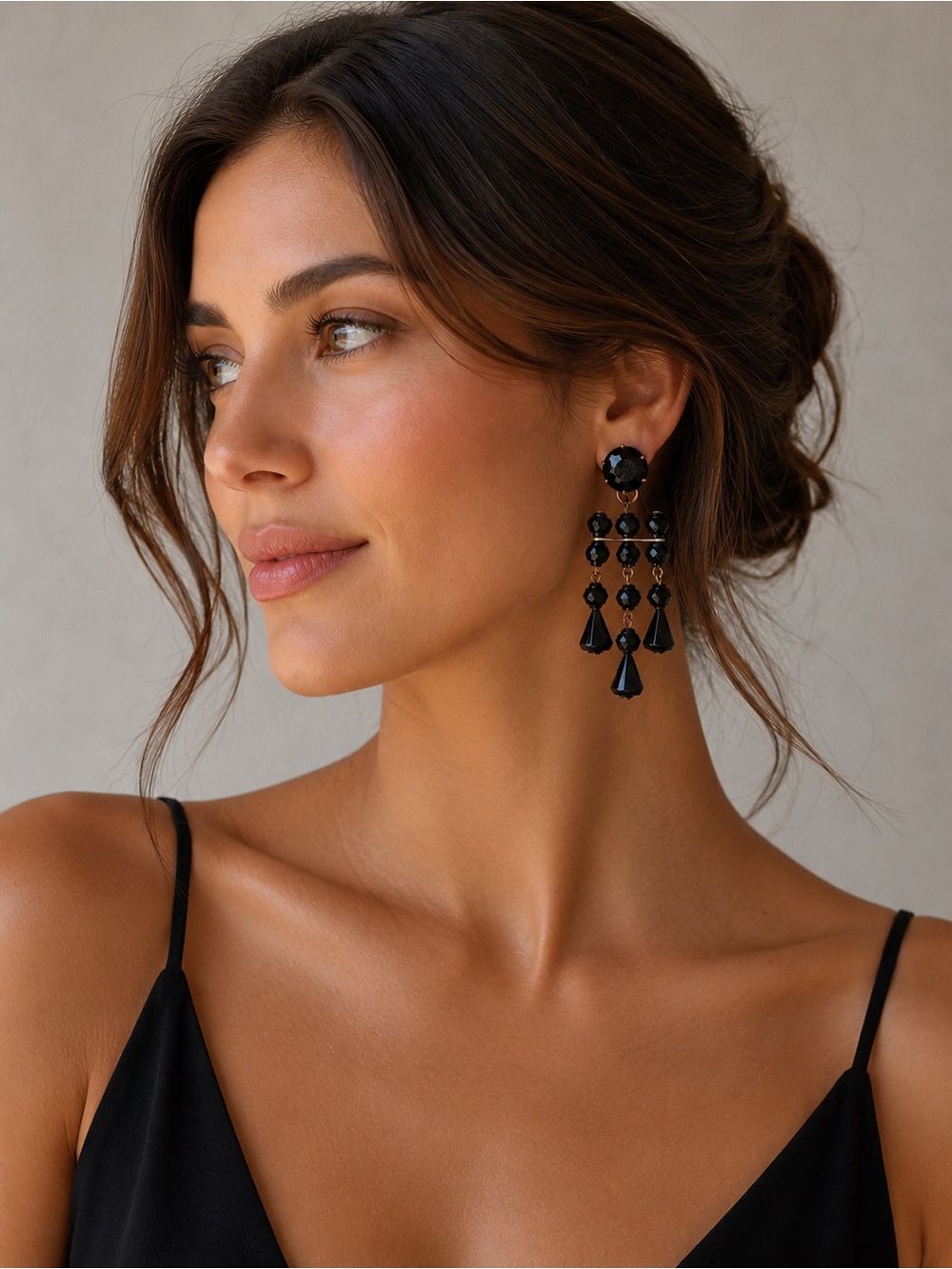 Vintage Black Chandelier Clip-On Earrings
